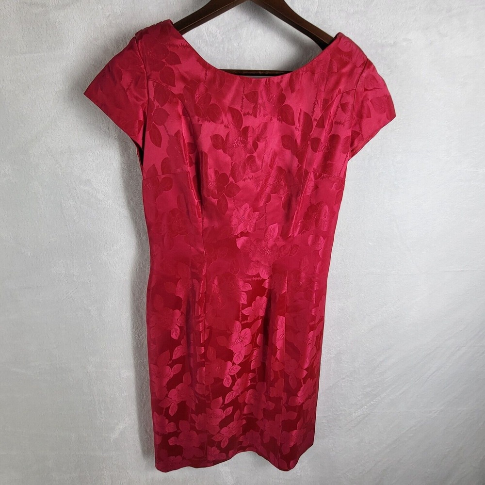 Vintage Jay Herbert California Floral Dress‎ Sheath Brocade Jackie O Red Size S